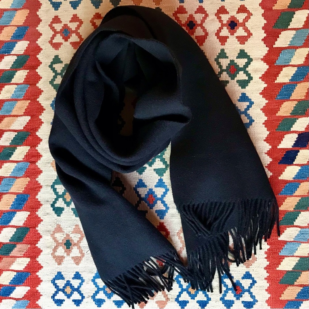 Lauren, Ralph Lauren Black Lambswool, Angora and Nylon Blend Fringed Scarf